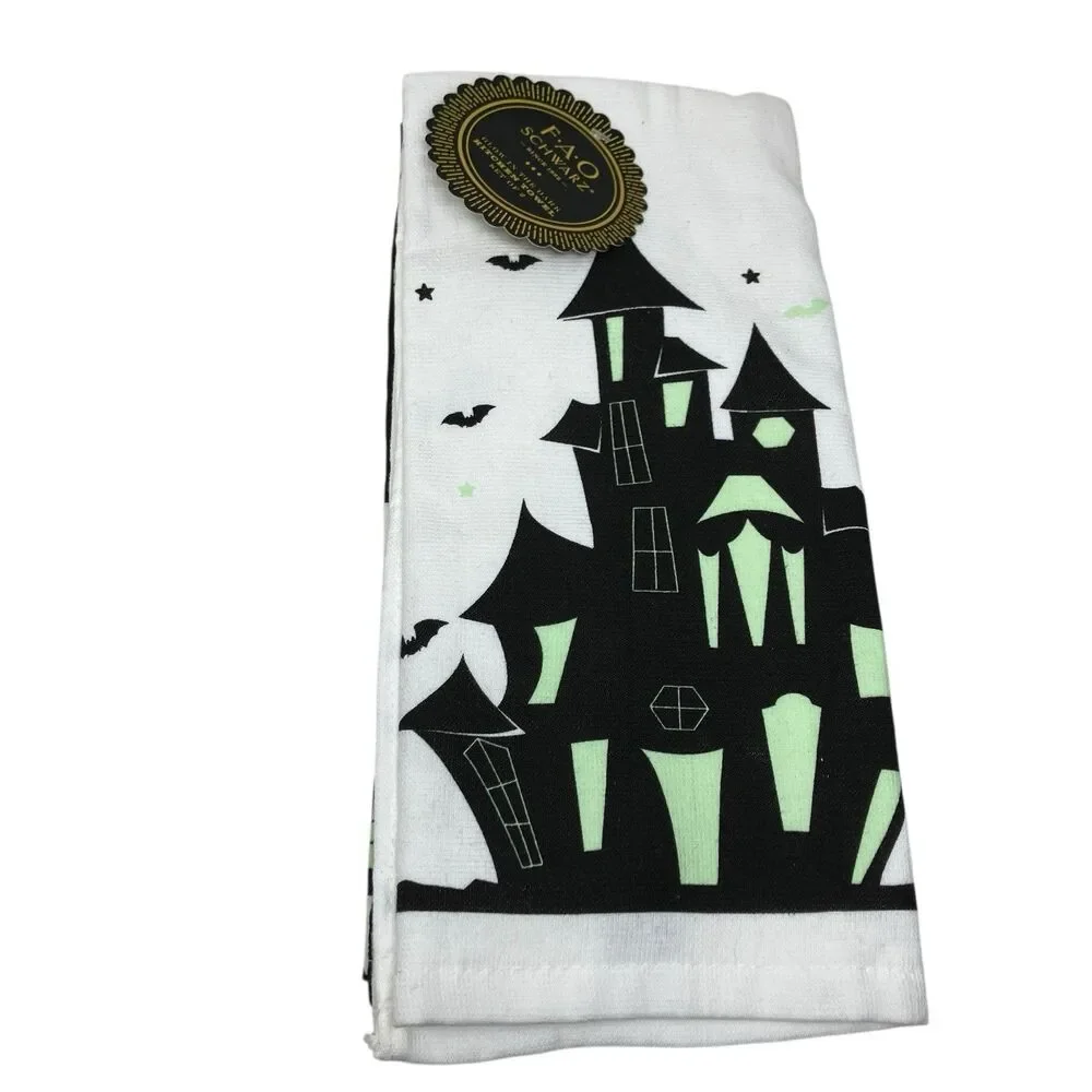 Fao Schwarz Halloween Kitchen Towels Set‎ Haunted House Witch Bat Glow Decor